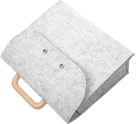 GLEAVI Paquet Fourre-tout Professionnel en Feutre Gris Clair avec Poignée en Bois, Étui de Rangement pour Dossiers, Organisateur de Bureau Grand Format, Pochette Pratique pour Documents