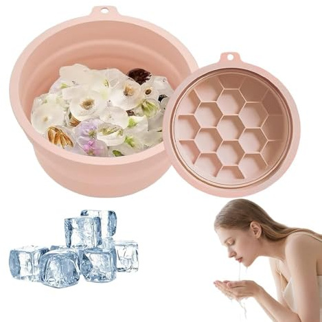 SDFWGG Cuenco Facial para Hielo Lavabo Plegable de Cuenco Rostro Baño de Hielo Molde Redondo para Lavado Facial Cuidado Diario (Rosa)