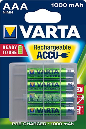 VARTA Rechargeable Ready2Use vorgeladener Micro Ni-Mh Akku (AAA, 1000mAh, 4-er Pack), wiederaufladbar ohne Memory-Effekt - sofort einsatzbereit, inklusive Aufbewahrungsbox
