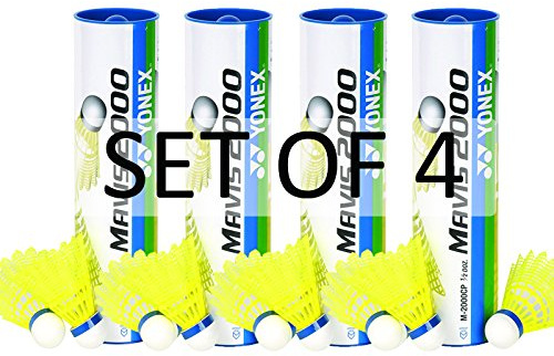 Yonex Mavis 2000 Nylon Yellow Badminton Shuttlecock (4 Tubes pkg)