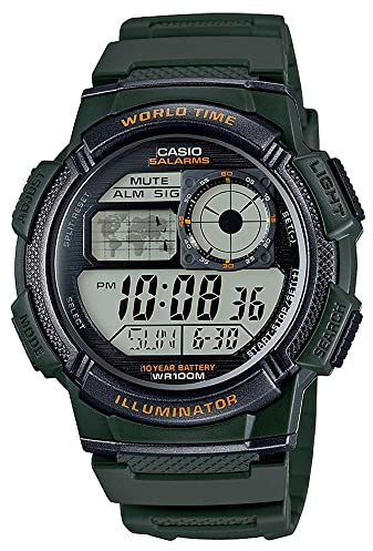 Casio Men's Quartz Watch with Plastic Strap AE1000W-3AV, Officially Licensed Green Fleece, Star Wars Silent One Crew, One Size, Digital Quartz Watch