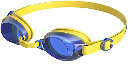 Speedo Unisex Kinder Jet V2 Schwimmbrille | Kinder | Comfortable Fit | Bequeme Passform | Verstellbares Design | Anti-Beschlag | Schwimmen lernen Schwimmbrille, Empire Yellow/Blue, Einheitsgröße