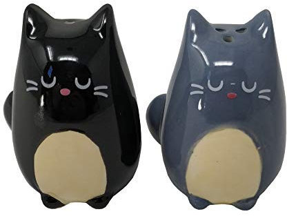 Neuheit Süße Katzen Schwarz Grau Keramik Salz & Pfeffer Krügchen Menage