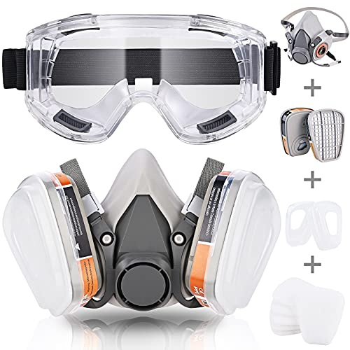 Faburo Respirator Mask, Dust Gas Mask with Filter, Dust Face Cover, Chemical Mask for Dust, Organic Vapors, Chemicals Protection with Safety Goggles