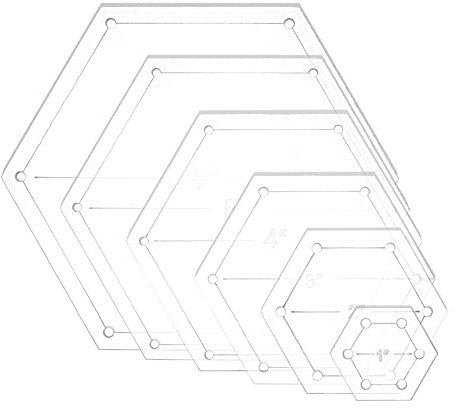 BENECREAT 5Pcs Hexagon Quilting Template Transparente Druckplatte Mit 5 gemischten Größen, Bohrung: 3 mm