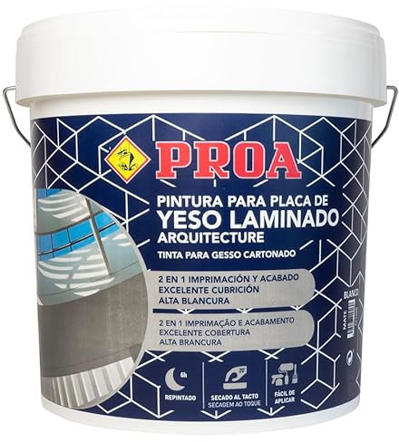 PINTURA PLACA DE YESO LAMINADO. MATE. Blanco. 4 L. especial para pladur o planchas prefabricadas. Gran cubrición