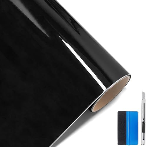 NewL High Gloss Black Vinyl Wrap Self Adhesive Air Release Bubble - Outdoor Rated for Automotive Use (30cm x 300cm)