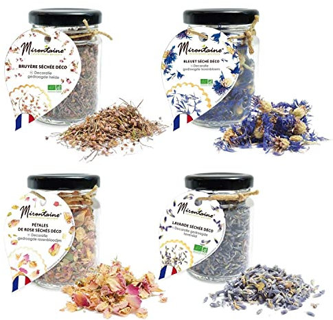 MIRONTAINE 4 fleurs séchées comestibles pour pâtisserie - Lavande, rose, bleuet, bruyère