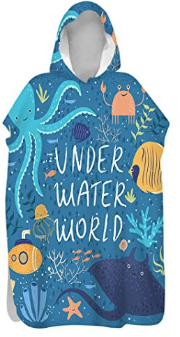 Treer 3D Kapuze Badeponcho Strandtücher Robe Poncho Bademantel Schnelltrockend Ultraleicht Surf Strand Schwimmen Wechseln Handtuch Für Damen Herren Duschtuch (Blauer Oktopus,80x145cm)