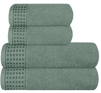 GLAMBURG Ultra weiches 4er-Pack Handtuch-Set, Baumwolle, enthält 2 übergroße Badetücher 70 x 140 cm, 2 Handtücher 50 x 90 cm, für den täglichen Gebrauch, kompakt und leicht — Jade
