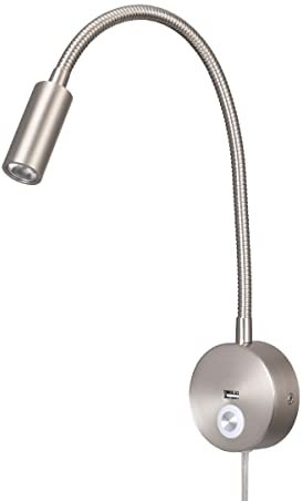 Ritona Wandleselampe Ladegerät USB-Ladeanschluss Touch-Schalter Dimmer LED 3W Warmweiß 3000K 110-240V AC-Eingang EU-Steckerkabel (Nickel USB Touch Switch)