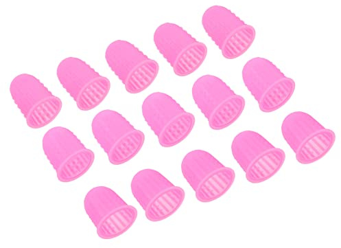 PATIKIL Gummi fingerspetsar, 15-pack silikon tumfingertoppsskydd skyddsdynor fingerborg för kontorsräkning sortering sömnad, rosa 3 storlekar blandade