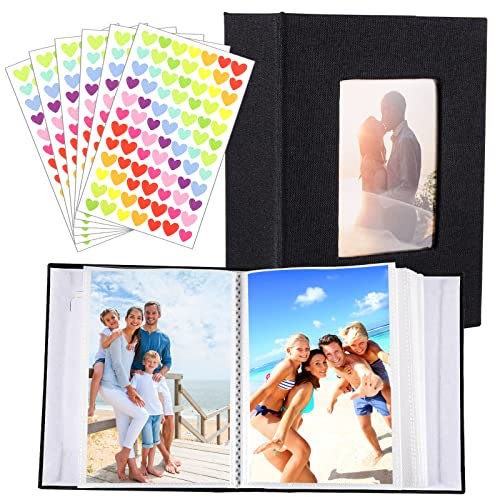 Photo Albums,Black 6x4 Photo Book 80 Photos Pockets Cloth Cover photos Album Slip In Albums 4x6 Photo Slot with Love sticker for Artwork or Postcards Storage