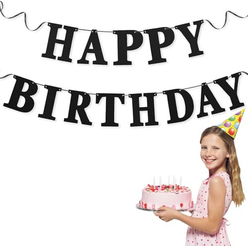 1pcs Happy Birthday Banner, Glitter Black Birthday Banner for Home or Garden Party Decorations