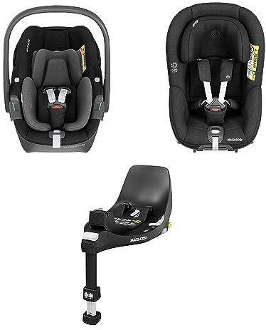 Maxi-Cosi FamilyFix 360 i-Size Basis, Pebble 360 i-Size Babyschale, Pearl 360 i-Size Kleinkindautositz Bundle - FlexiSpin-Drehung, Click & Go Installation, 0-4 Jahre, 40-105 cm, Black