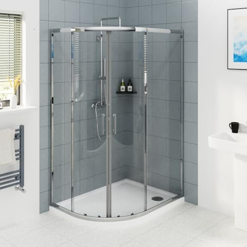 NRG 1200 x 800mm Chrome Framed Offset Quadrant Shower Enclosure Sliding Door 6mm Easy Clean Glass