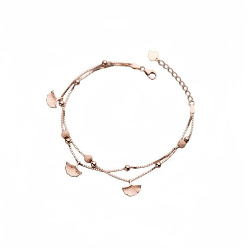 LerijN Armband Silber, S925-Silber, Roségold, Box-Kette, Mehrlagiges Armband, Armreif, Verstellbar, Ginkgo-Blatt-Charm-Armbänder, Schmuck, Geschenke Für Frauen