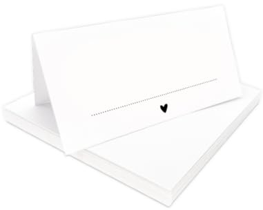 Tischkarten weiß mit Herz | 25, 50, 100 Stück | zum selbst beschriften | Namensschilder, Platzkarten, Tischkarten | für Hochzeit, Geburtstag uvm (50)
