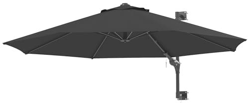 Outsunny Wand-Sonnenschirm für den Garten, mit 8 Rippen, Sonnenschirm 3 x 3 m, drehbar um 180 ° mit Kurbel, grau