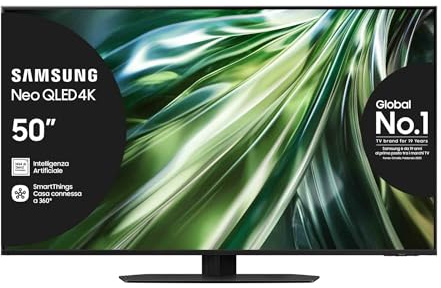 Samsung TV QE50QN90DATXZT Neo QLED 4K Mini LED, Smart TV 50 Processore NQ4 AI Gen2, Neo Slim, DVBT-2, Q-Symphony & Dolby Atmos, Integrato con Alexa, Titan Black 2024