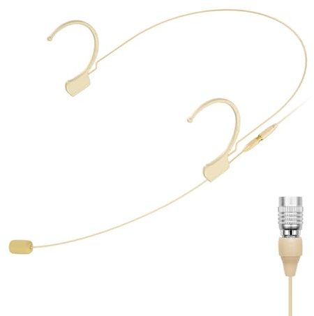 KIMAFUN Micrófono Beige de Auriculares, Pro Earset Over Ear Hanging, Micrófono de Condensador para la Cabeza, Compatible con Transmisores de Cuerpo del Sistema Inalámbrico Audio-Technica, HC-810 T4