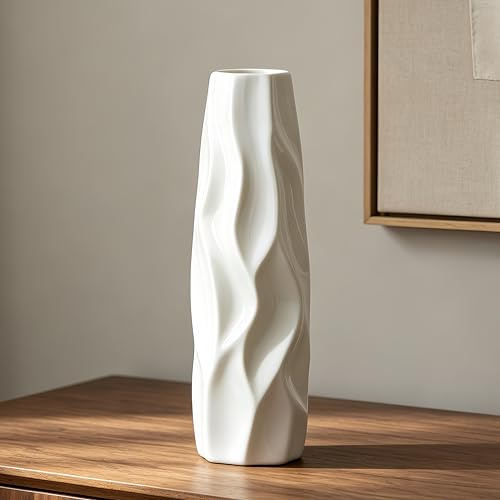 JIDOFUE Vaso in ceramica bianca, alta 30 cm/12 pollici, moderna e grande, con struttura a terra, ideale per mensole, case di campagna, centrotavola, soggiorno, decorazione per la casa, vaso sottile
