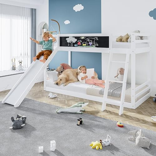 Merax Etagenbett mit Leiter, Hochbett 90x200cm, Kinderbett mit integriertem Schreibtisch und Regalen, Platzsparendes Stockbett mit Rausfallschutz & Lattenrost, Funktionsbett für Junge & Mädchen, Weiß