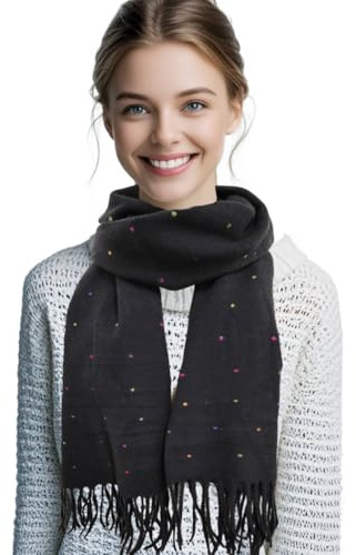 Schals & Tücher für Damen, Mode Weiche Warme Winter Farbige Punkte Schwarzer Schal mit Quaste für Damen Mädchen Weiblich