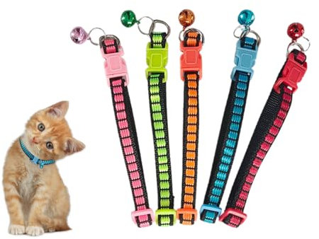 Siliget Cat Collars 5Pcs, Adjustable Kitten Collar with Bells, Safety Buckle Collar with Bright Colors for Cats, Kitten, Small Pet, Puppy