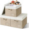 GRANNY SAYS Aufbewahrungsboxen mit Deckel Stoff, 3 Stück Kisten Aufbewahrung mit Deckel für Schrank, Weiß-braun Boxen mit Deckel Aufbewahrung, Faltbare Aufbewahrungskorb, Storage Boxes with Lids
