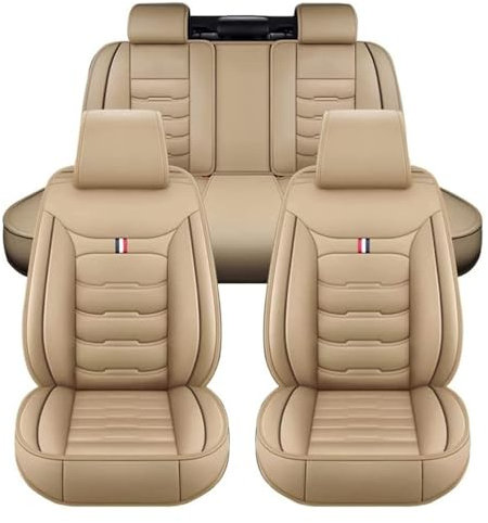 ZARUXCHA Car Seat Covers Full Set 5 Seat for Dacia Duster 2018-2023, Luxury Leather Seat Covers, Front and Rear Seat Protectors, Waterproof Soft Car Seat, Warm Beige