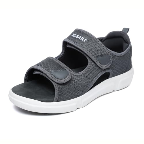 BLSART Diabetic Sandals for Men Wide Toe Swollen Feet Adjustable for Foot Pain Relief Open Toe Casual Athletic Diabetic Shoes Sandals for Outdoor Beach Travel Summer Grey 13