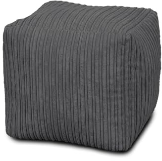 Bags of Beans Luxurious Jumbo Corduroy Cube Pouffe Bean Bag - Pre filled, Portable Footstool - Living Room, Bedroom Furniture - Comfortable, Ergonomic Footstool (Slate)