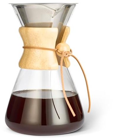 Amazon Basics Cafetera con Filtro, 0,97L, Vidrio de Borosilicato, Libre de BPA, Filtro Reutilizable de Acero Inoxidable