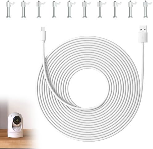 Câble USB-C 10m 66W Charge Rapide, Rallonge d'alimentation Compatible Caméras de Sécurité Mi et Autres Marques, PVC Résistant, Installation Facile avec Pinces (10m)