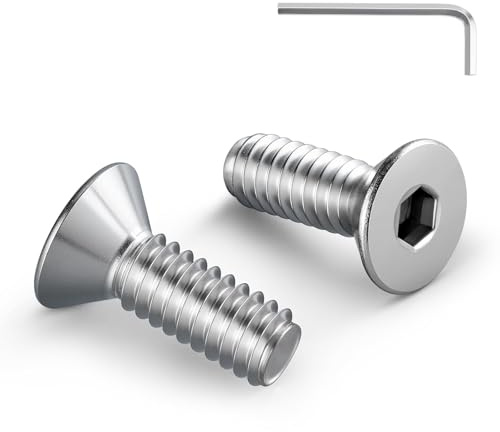 Wavanta 20Pcs M4 Bolts, M4 X 20mm Countersunk Bolts Screws, Flat Head Socket Cap Screws, 304 Stainless Steel, Full Thread, Bright Finish, with Hex Spanner