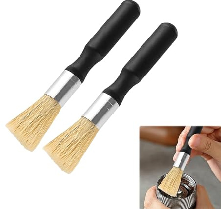 Barista Brush and Coffee Machine Cleaning Brush, Ideal for Espresso Machines, Portafilters, and Grinders, Durable Cleaning Tool with Ergonomic Handle Set of 2, Black Colour