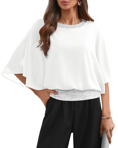 For G and PL Women Dressy Formal Evening Sparkly Top Elegant Glittery Glitzy Blouse White M