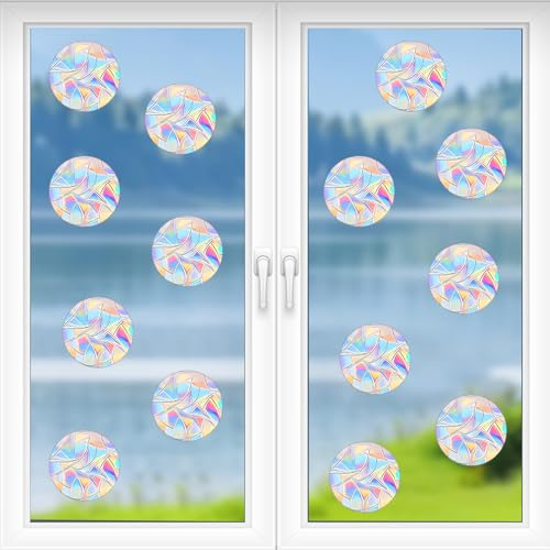105 Pcs Circle Reflective Window Decals, Non-Adhesive Reusable Static Window Clings, Bird Anti-Collision Windows Stickers for Bird Strike Prevention, Rainbow Suncatcher Windows Stickers for DIY Craft