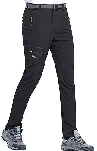DAFENP Pantaloni Trekking Uomo Softshell Pantaloni da Lavoro Estivi Impermeabili Pantaloni Montagna Escursionismo Leggero Traspirante Asciugatura Rapida All'aperto KZ1603M-Black-S