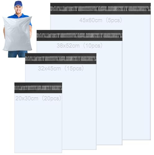 Hexizexi Lot de 50 sacs d'expédition opaques de 4 tailles | Sacs d'expédition autocollants opaques en plastique pour vêtements et textiles