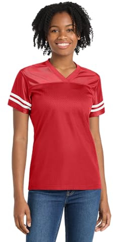 SPORT-TEK Women's PosiCharge Replica Jersey | Athletic Workout Clothing for Spring & Summer, Trendy Ladies Gym Fashion True Red/White