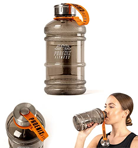 Phoenix Fitness Water Bottle - 1L Drinks Bottle with Leakproof Cap and Carry Strap - Lightweight Bottle for Sports, Gym & Travel - BPA Free & Non Toxic - Smoked