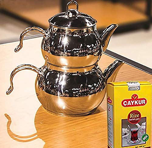 Tetera turca Caydanlik de acero inoxidable, tamaño mini, 500 g, té negro turco