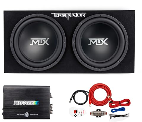 MTX Dual Loaded 12 Subwoofer Package with Mono Amplifier & 4 Gauge Wiring - 1200 Watt Peak Car Audio Bass System, Sealed Enclosure Speaker with Thermal Tech & Aviation-Grade Carpet