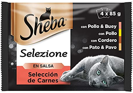 Sheba Multipack De 4 Bolsitas De Comida Humeda De 85G De Selezione De Carnes En Salsa para Gatos 340 g - Pack de 13