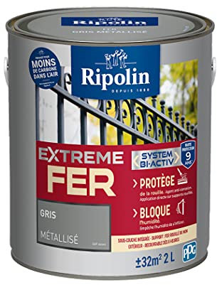 Ripolin – Pintura para hierro exterior – Glicero antioxidante – Base integrada – Aplicación directa sobre óxido – Resistente a las inclemencias del tiempo, UV y golpes – Metal – 2L – Gris