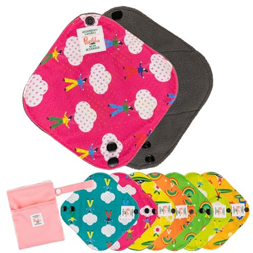 Bear Design&Co Assorbenti Ecologici Lavabili con Sistema Antiscivolo, in Fibra di Bamboo, Salvaslip Igienici Riutilizzabili, Set da 7pz, Antibatterici, Antiodori e Impermeabili, Salvaslip Piccoli