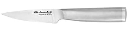 KitchenAid Gourmet Forged Stainless Steel Paring Knife with Custom-Fit Blade Cover, 3.5-inch, Sharp Kitchen Knife, High-Carbon Japanese Stainless Steel Blade, Brushed Stainless Steel Handle