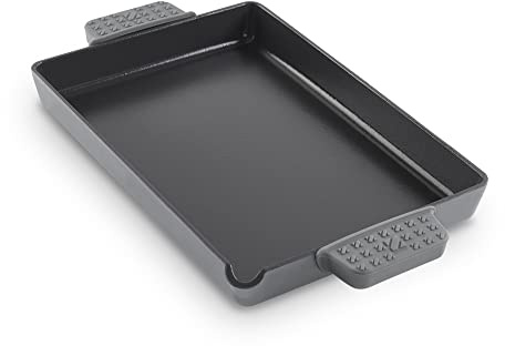 DASH Zakarian by Dash 9x13 Nonstick Cast Iron Pan with Pour Spout and Removable Silicone Grips for Searing, Baking, Broiling, Grilling and more - Grey